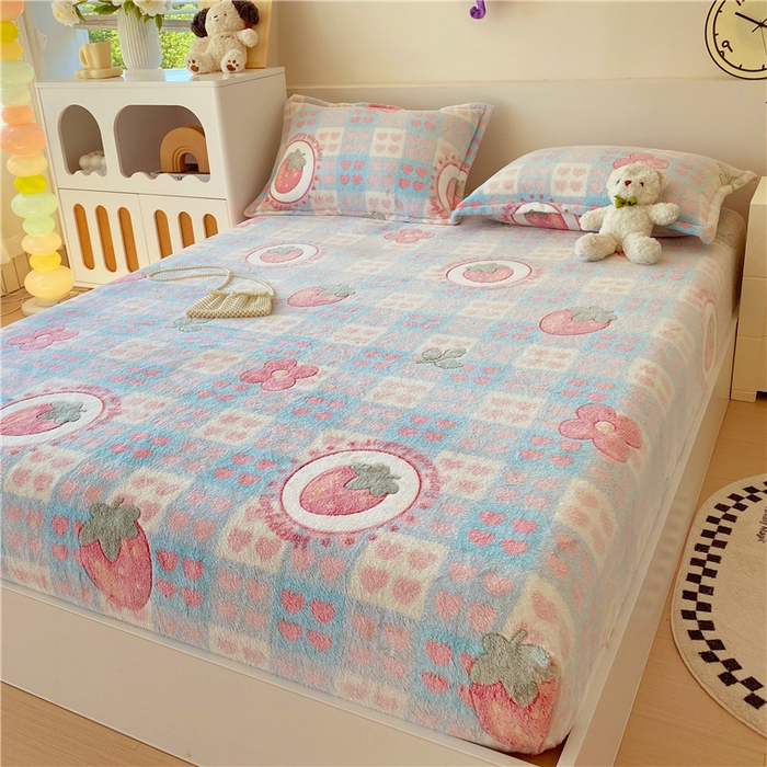 91家纺网 家纺一手货源 找家纺 梦尚舒 2025新款180克雪花绒床笠单品床笠床笠单件 草莓心愿