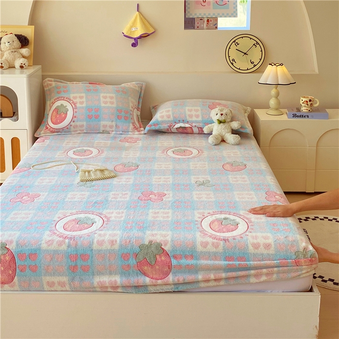 91家纺网 家纺一手货源 找家纺 梦尚舒 2025新款180克雪花绒床笠单品床笠床笠单件 草莓心愿