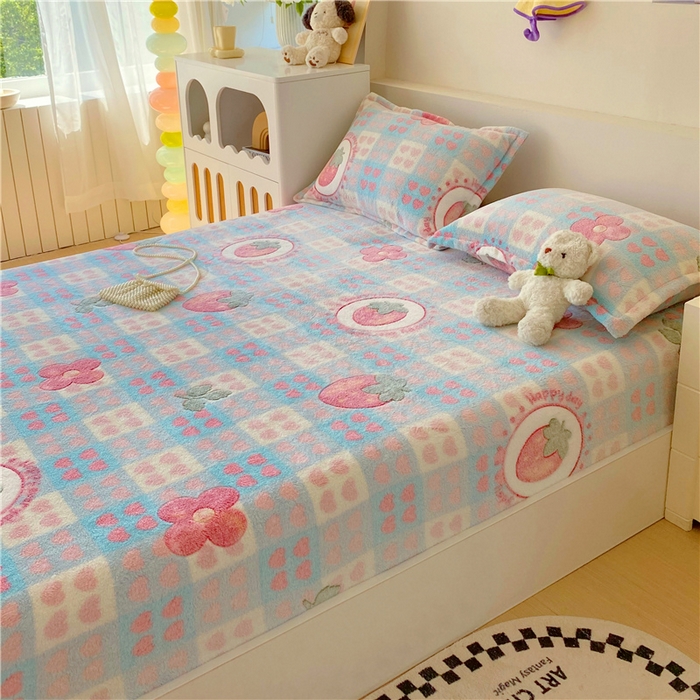 91家纺网 家纺一手货源 找家纺 梦尚舒 2025新款180克雪花绒床笠单品床笠床笠单件 草莓心愿