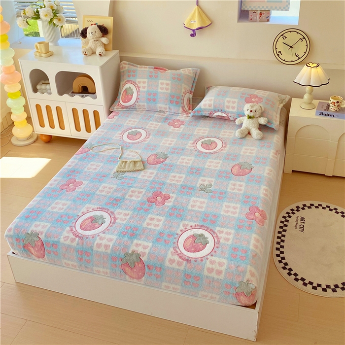 91家纺网 家纺一手货源 找家纺 梦尚舒 2025新款180克雪花绒床笠单品床笠床笠单件 草莓心愿