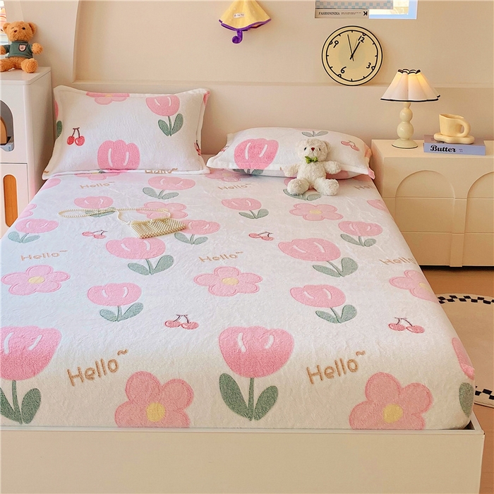 91家纺网 家纺一手货源 找家纺 梦尚舒 2025新款180克雪花绒床笠单品床笠床笠单件 粉色郁金香