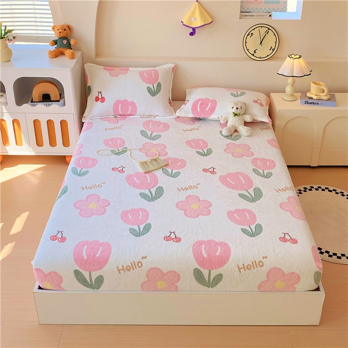 91家纺网 家纺一手货源 找家纺 梦尚舒 2025新款180克雪花绒床笠单品床笠床笠单件 粉色郁金香