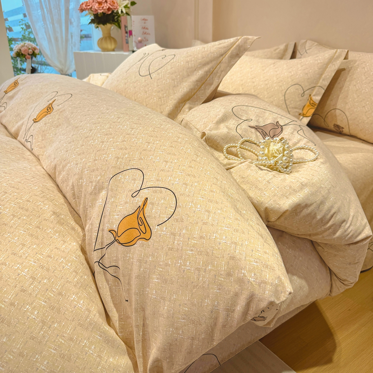 壹贝家纺 2025新款A类100%全棉加厚磨毛四件套系列 小香玉-咖