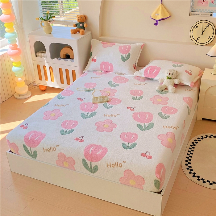 91家纺网 家纺一手货源 找家纺 梦尚舒 2025新款180克雪花绒床笠单品床笠床笠单件 粉色郁金香