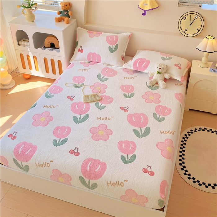 91家纺网 家纺一手货源 找家纺 梦尚舒 2025新款180克雪花绒床笠单品床笠床笠单件 粉色郁金香