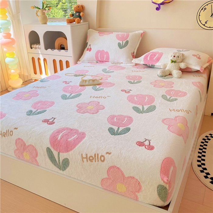 91家纺网 家纺一手货源 找家纺 梦尚舒 2025新款180克雪花绒床笠单品床笠床笠单件 粉色郁金香