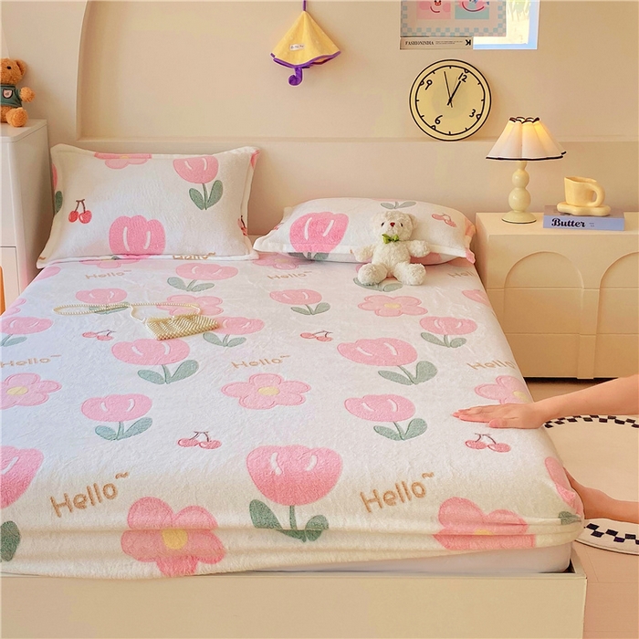 91家纺网 家纺一手货源 找家纺 梦尚舒 2025新款180克雪花绒床笠单品床笠床笠单件 粉色郁金香