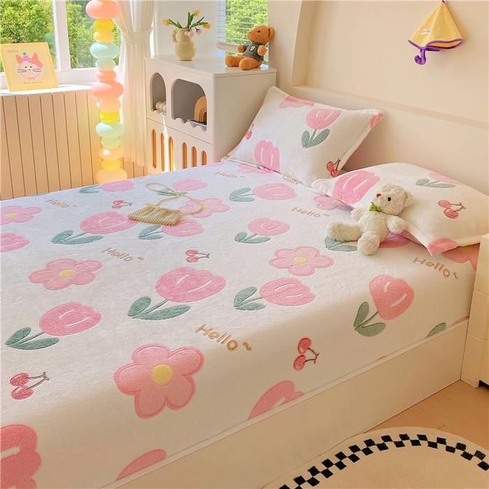 91家纺网 家纺一手货源 找家纺 梦尚舒 2025新款180克雪花绒床笠单品床笠床笠单件 粉色郁金香