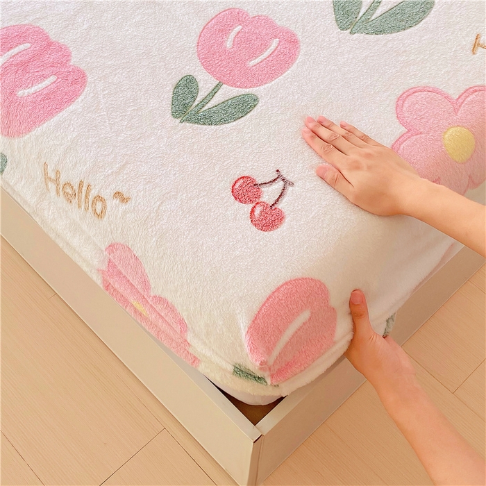 91家纺网 家纺一手货源 找家纺 梦尚舒 2025新款180克雪花绒床笠单品床笠床笠单件 粉色郁金香