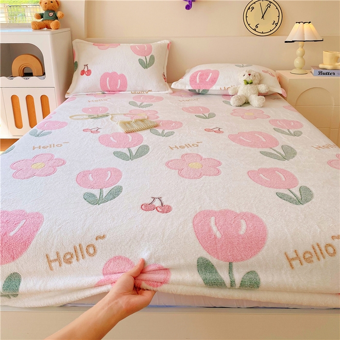 91家纺网 家纺一手货源 找家纺 梦尚舒 2025新款180克雪花绒床笠单品床笠床笠单件 粉色郁金香