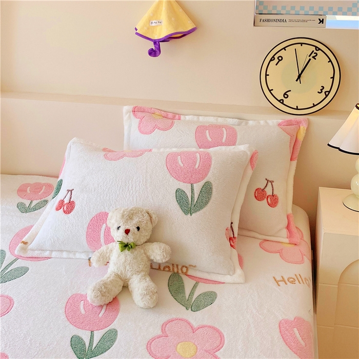 91家纺网 家纺一手货源 找家纺 梦尚舒 2025新款180克雪花绒床笠单品床笠床笠单件 粉色郁金香