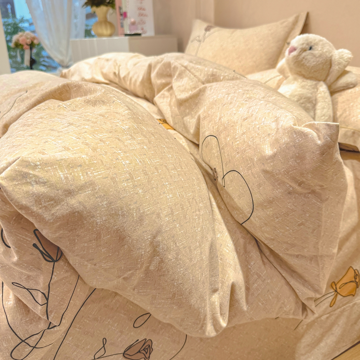 91家纺网 家纺一手货源 找家纺 壹贝家纺 2025新款A类100%全棉加厚磨毛四件套系列 小香玉-咖