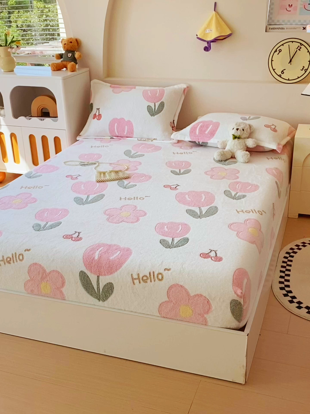 91家纺网 家纺一手货源 找家纺 梦尚舒 2025新款180克雪花绒床笠单品床笠床笠单件 粉色郁金香