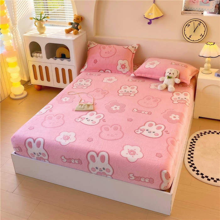 91家纺网 家纺一手货源 找家纺 梦尚舒 2025新款180克雪花绒床笠单品床笠床笠单件 可爱兔