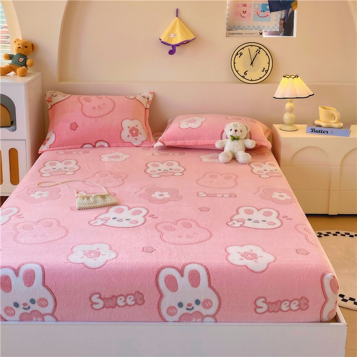 91家纺网 家纺一手货源 找家纺 梦尚舒 2025新款180克雪花绒床笠单品床笠床笠单件 可爱兔