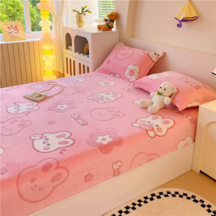 91家纺网 家纺一手货源 找家纺 梦尚舒 2025新款180克雪花绒床笠单品床笠床笠单件 可爱兔