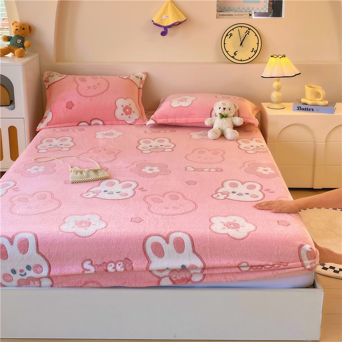 91家纺网 家纺一手货源 找家纺 梦尚舒 2025新款180克雪花绒床笠单品床笠床笠单件 可爱兔