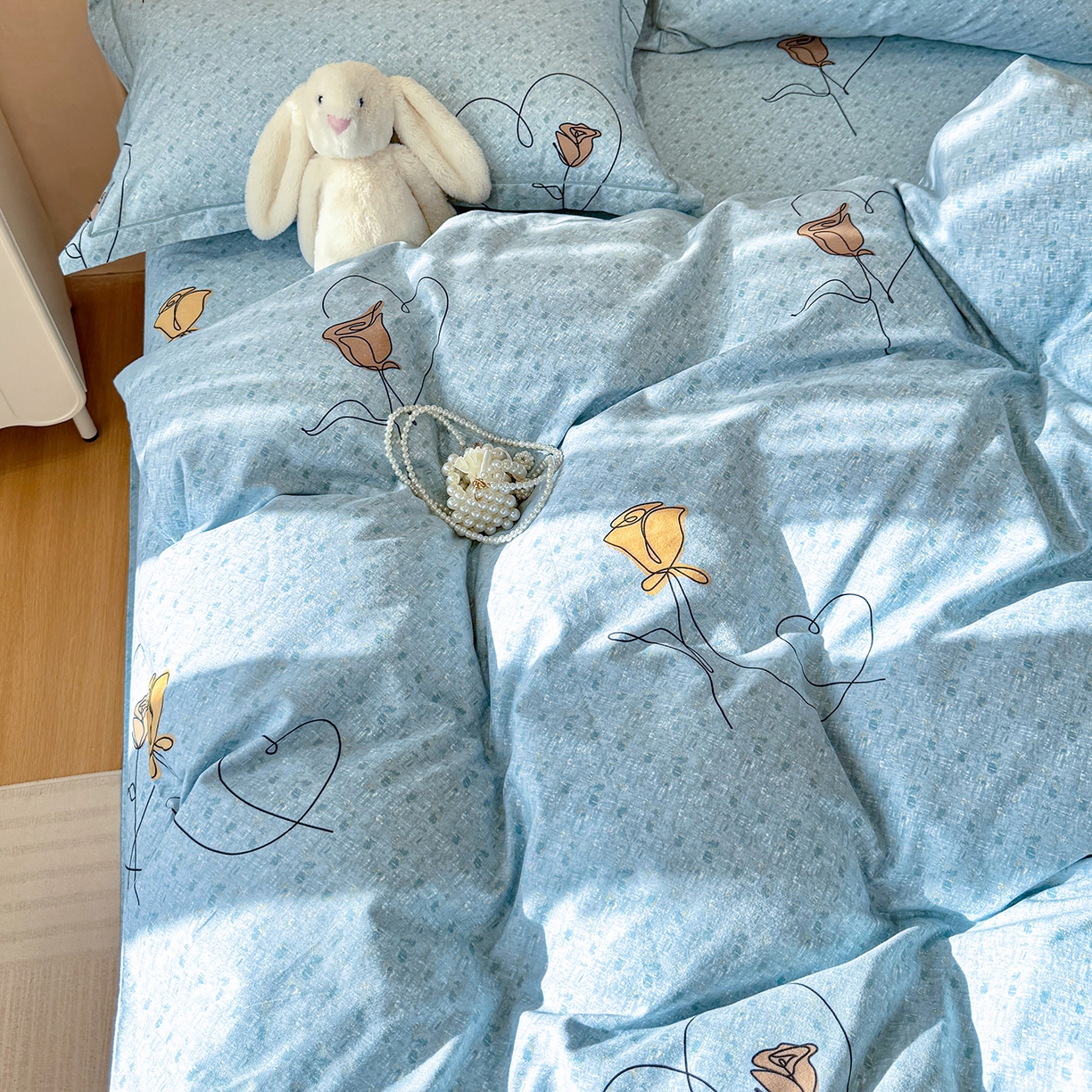 91家纺网 家纺一手货源 找家纺 壹贝家纺 2025新款A类100%全棉加厚磨毛四件套系列 小香玉-蓝