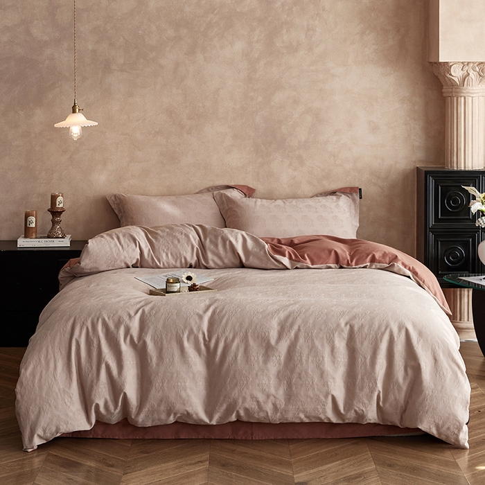 91家纺网 家纺一手货源 找家纺 风向标家纺 2025新款提花100S磨毛四件套-复古莫里斯系列 莫里斯蒲公英-粉