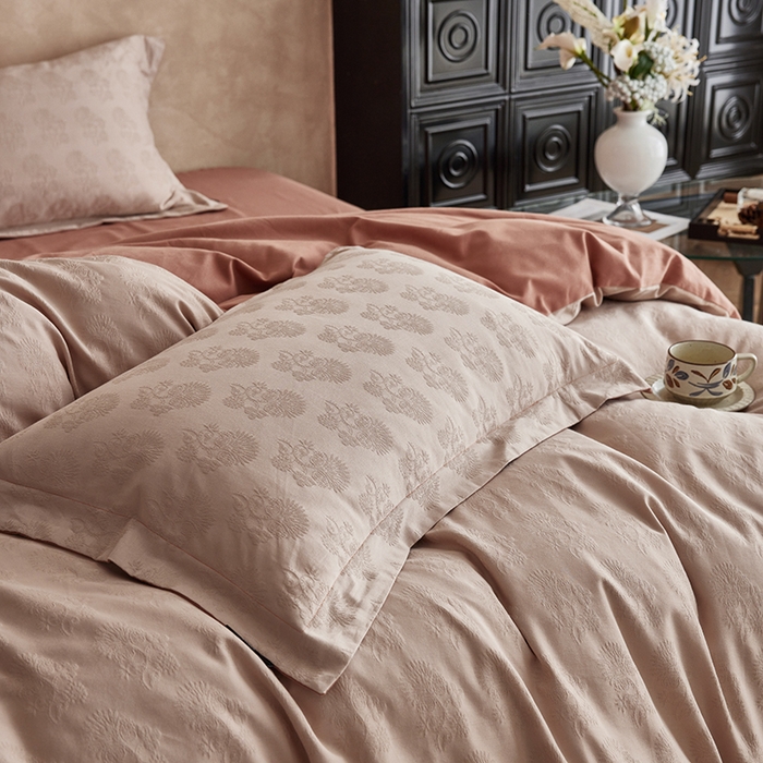 91家纺网 家纺一手货源 找家纺 风向标家纺 2025新款提花100S磨毛四件套-复古莫里斯系列 莫里斯蒲公英-粉