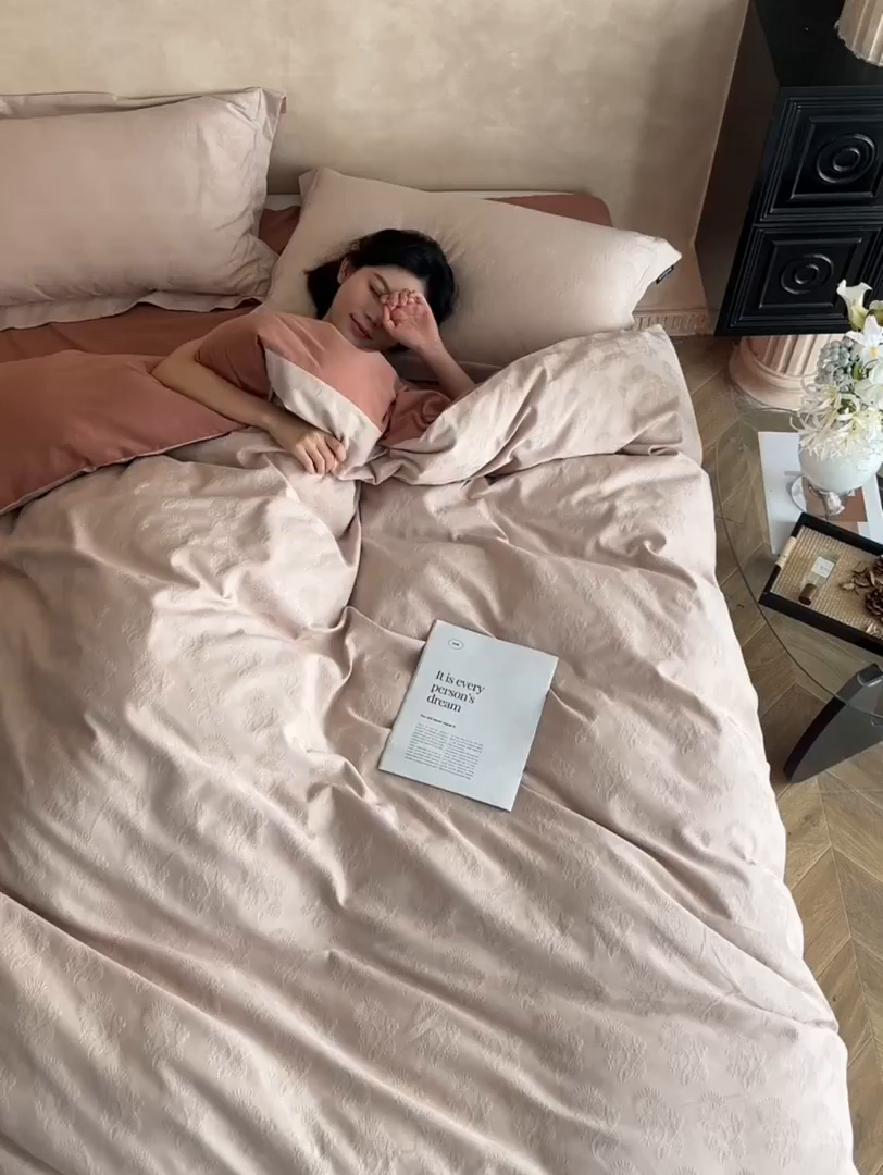 91家纺网 家纺一手货源 找家纺 风向标家纺 2025新款提花100S磨毛四件套-复古莫里斯系列 莫里斯蒲公英-粉