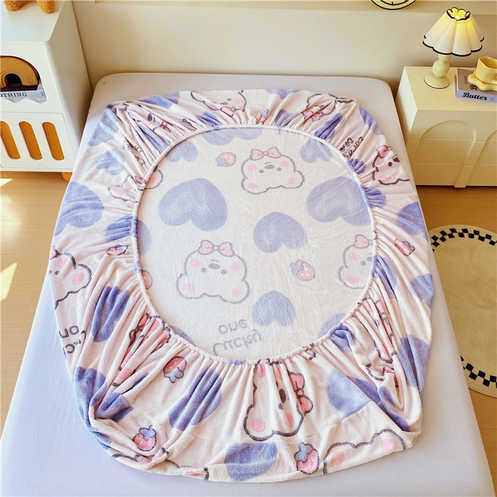 91家纺网 家纺一手货源 找家纺 梦尚舒 2025新款180克雪花绒床笠单品床笠床笠单件 蓝色小熊