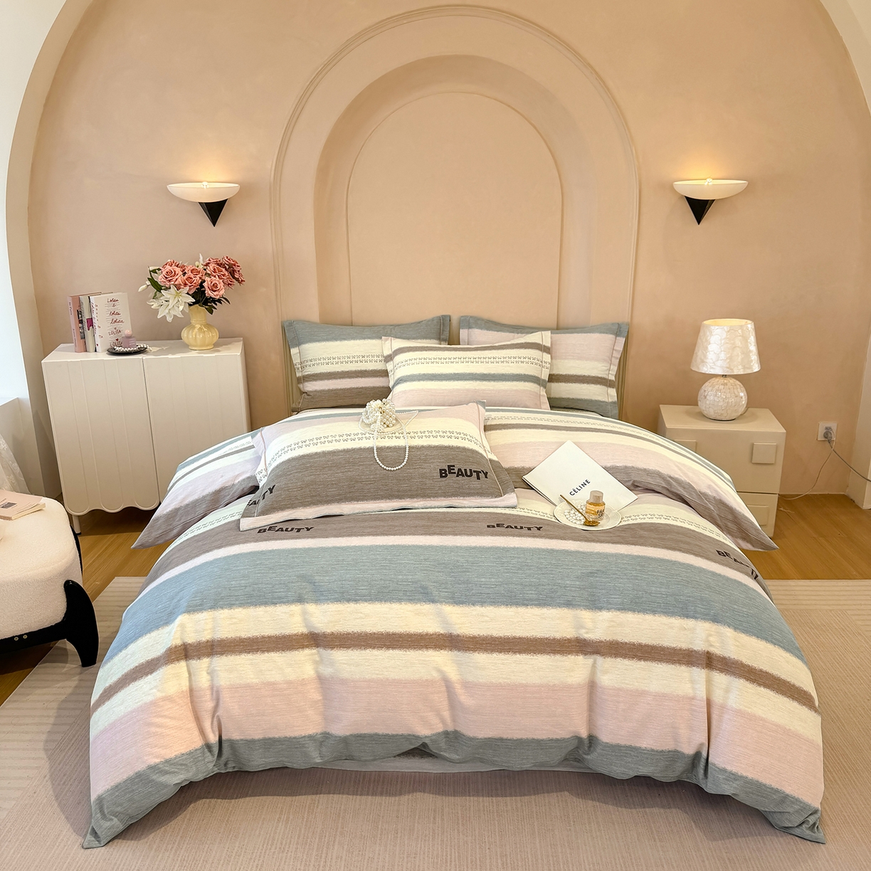 91家纺网 家纺一手货源 找家纺 壹贝家纺 2025新款A类100%全棉加厚磨毛四件套系列 信条主义-咖