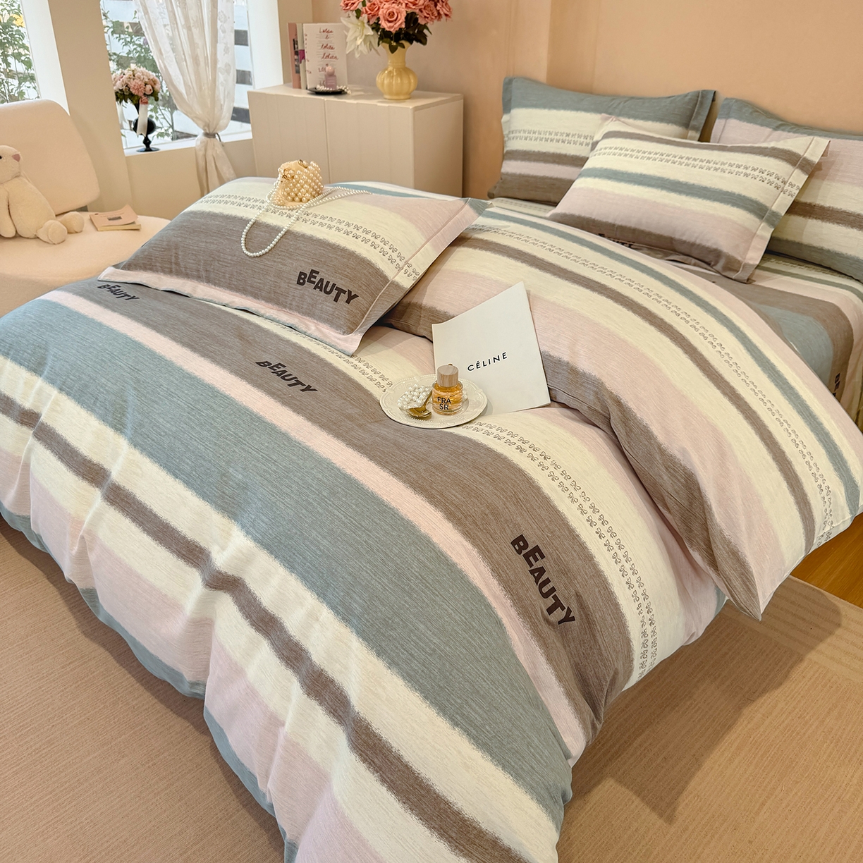 91家纺网 家纺一手货源 找家纺 壹贝家纺 2025新款A类100%全棉加厚磨毛四件套系列 信条主义-咖