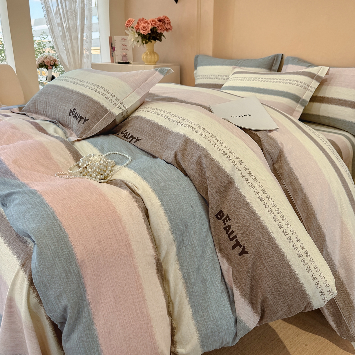 91家纺网 家纺一手货源 找家纺 壹贝家纺 2025新款A类100%全棉加厚磨毛四件套系列 信条主义-咖