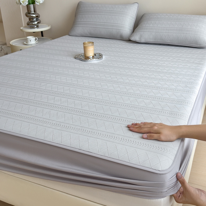 宜派家纺 2025新款A类柔感彩绒棉夹棉床笠-素菱笺 素菱笺-高级灰