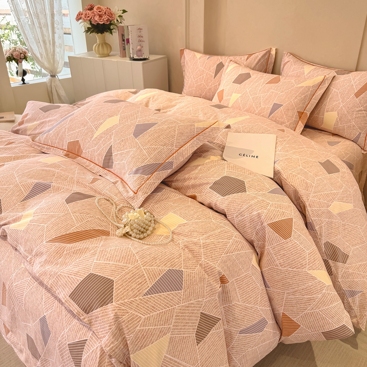 91家纺网 家纺一手货源 找家纺 壹贝家纺 2025新款A类100%全棉加厚磨毛四件套系列 记忆碎片-咖