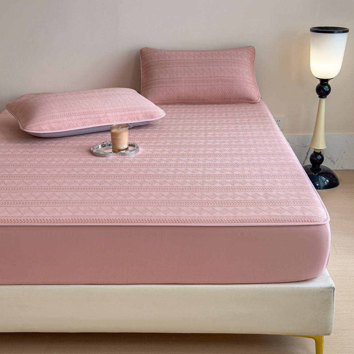 91家纺网 家纺一手货源 找家纺 宜派家纺 2025新款A类柔感彩绒棉夹棉床笠-素菱笺 素菱笺-豆沙奶昔