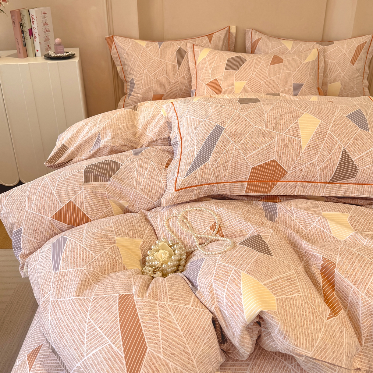 91家纺网 家纺一手货源 找家纺 壹贝家纺 2025新款A类100%全棉加厚磨毛四件套系列 记忆碎片-咖