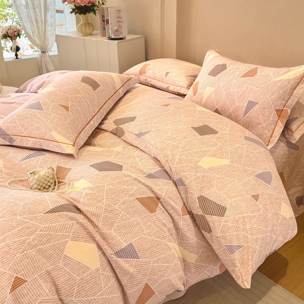 91家纺网 家纺一手货源 找家纺 壹贝家纺 2025新款A类100%全棉加厚磨毛四件套系列 记忆碎片-咖