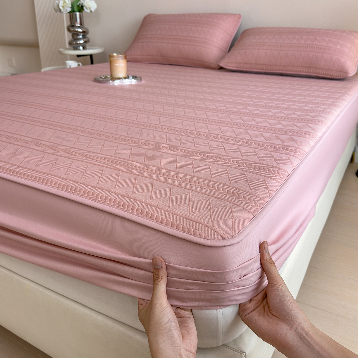 91家纺网 家纺一手货源 找家纺 宜派家纺 2025新款A类柔感彩绒棉夹棉床笠-素菱笺 素菱笺-豆沙奶昔