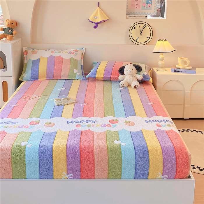 91家纺网 家纺一手货源 找家纺 梦尚舒 2025新款180克雪花绒床笠单品床笠床笠单件 甜心彩虹