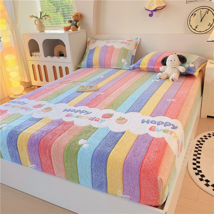 91家纺网 家纺一手货源 找家纺 梦尚舒 2025新款180克雪花绒床笠单品床笠床笠单件 甜心彩虹