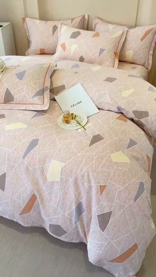 91家纺网 家纺一手货源 找家纺 壹贝家纺 2025新款A类100%全棉加厚磨毛四件套系列 记忆碎片-咖