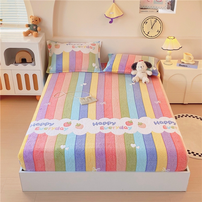 91家纺网 家纺一手货源 找家纺 梦尚舒 2025新款180克雪花绒床笠单品床笠床笠单件 甜心彩虹