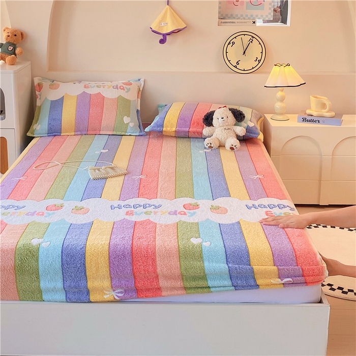 91家纺网 家纺一手货源 找家纺 梦尚舒 2025新款180克雪花绒床笠单品床笠床笠单件 甜心彩虹