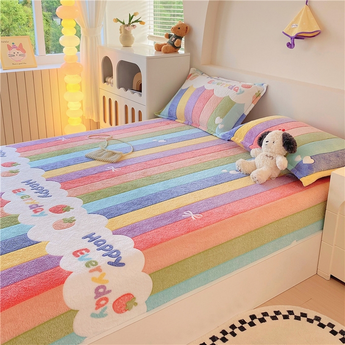 91家纺网 家纺一手货源 找家纺 梦尚舒 2025新款180克雪花绒床笠单品床笠床笠单件 甜心彩虹