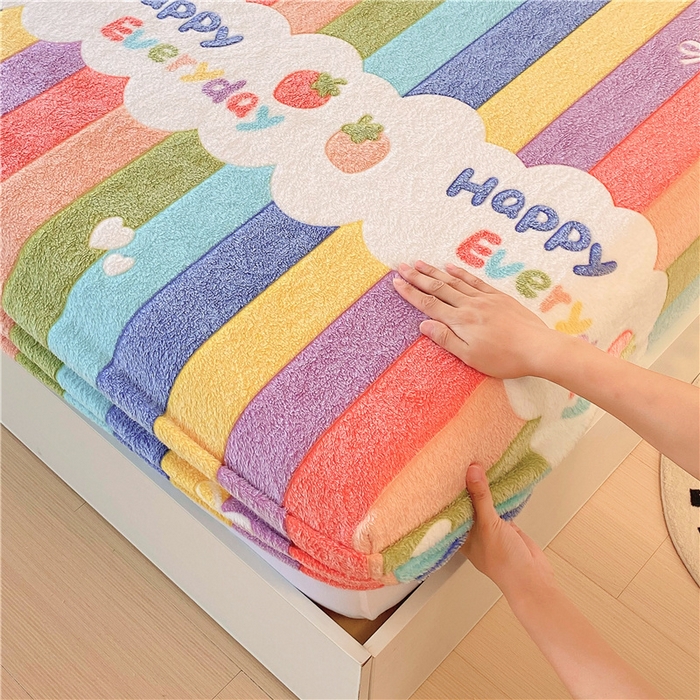 91家纺网 家纺一手货源 找家纺 梦尚舒 2025新款180克雪花绒床笠单品床笠床笠单件 甜心彩虹