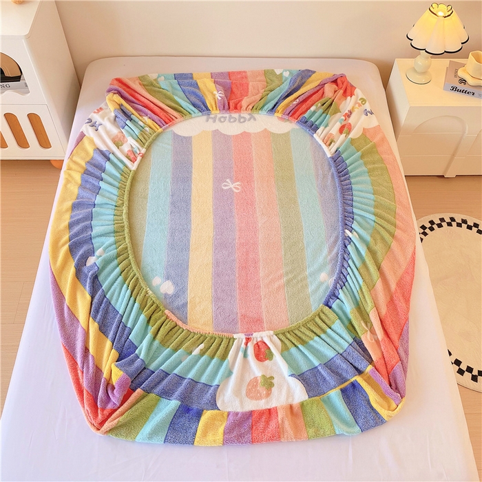 91家纺网 家纺一手货源 找家纺 梦尚舒 2025新款180克雪花绒床笠单品床笠床笠单件 甜心彩虹