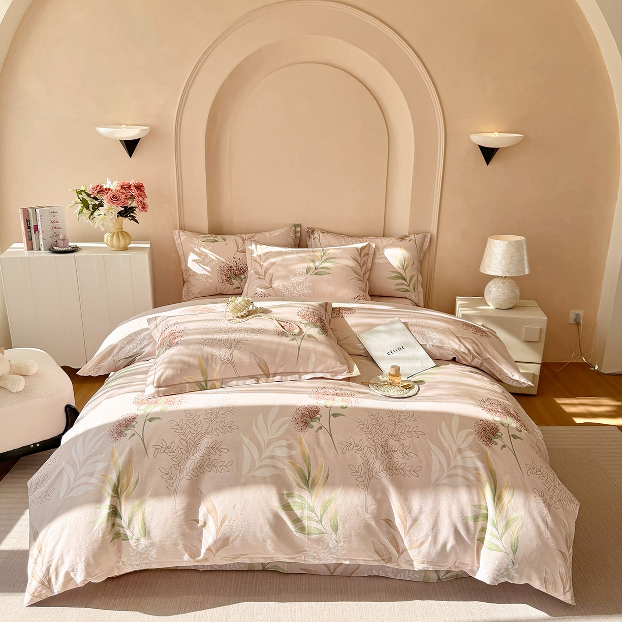 91家纺网 家纺一手货源 找家纺 壹贝家纺 2025新款A类100%全棉加厚磨毛四件套系列 和风雅颂-桔