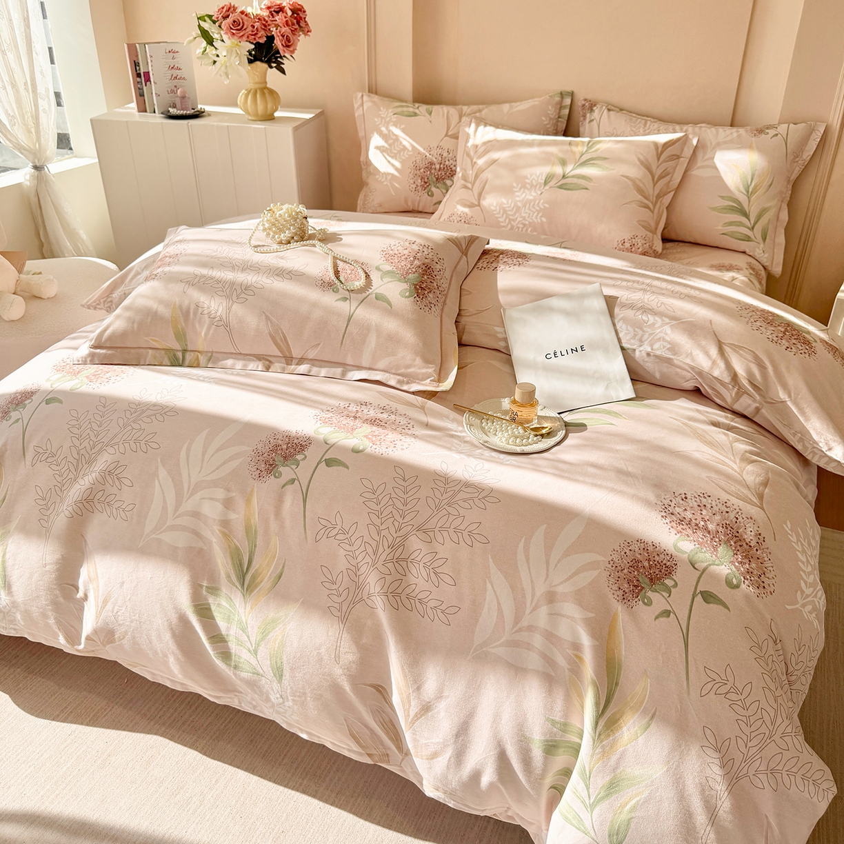 91家纺网 家纺一手货源 找家纺 壹贝家纺 2025新款A类100%全棉加厚磨毛四件套系列 和风雅颂-桔