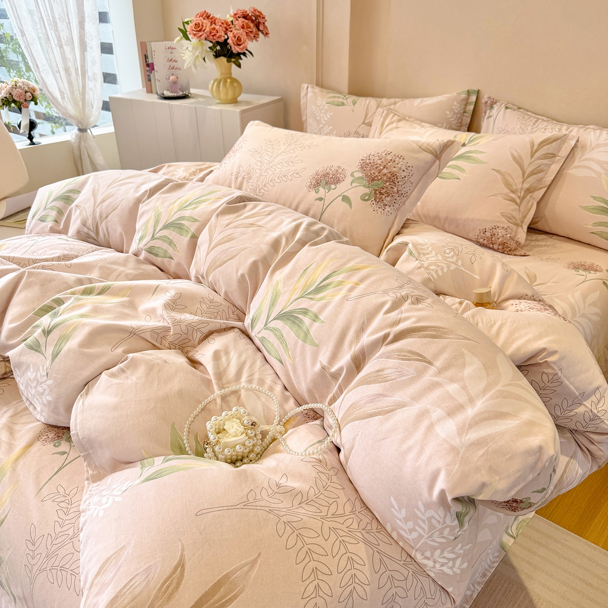 91家纺网 家纺一手货源 找家纺 壹贝家纺 2025新款A类100%全棉加厚磨毛四件套系列 和风雅颂-桔