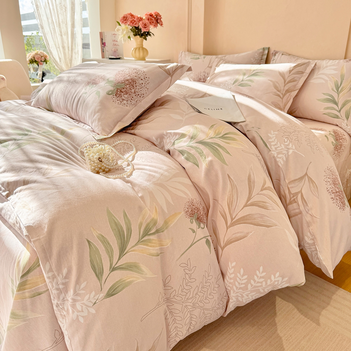 91家纺网 家纺一手货源 找家纺 壹贝家纺 2025新款A类100%全棉加厚磨毛四件套系列 和风雅颂-桔