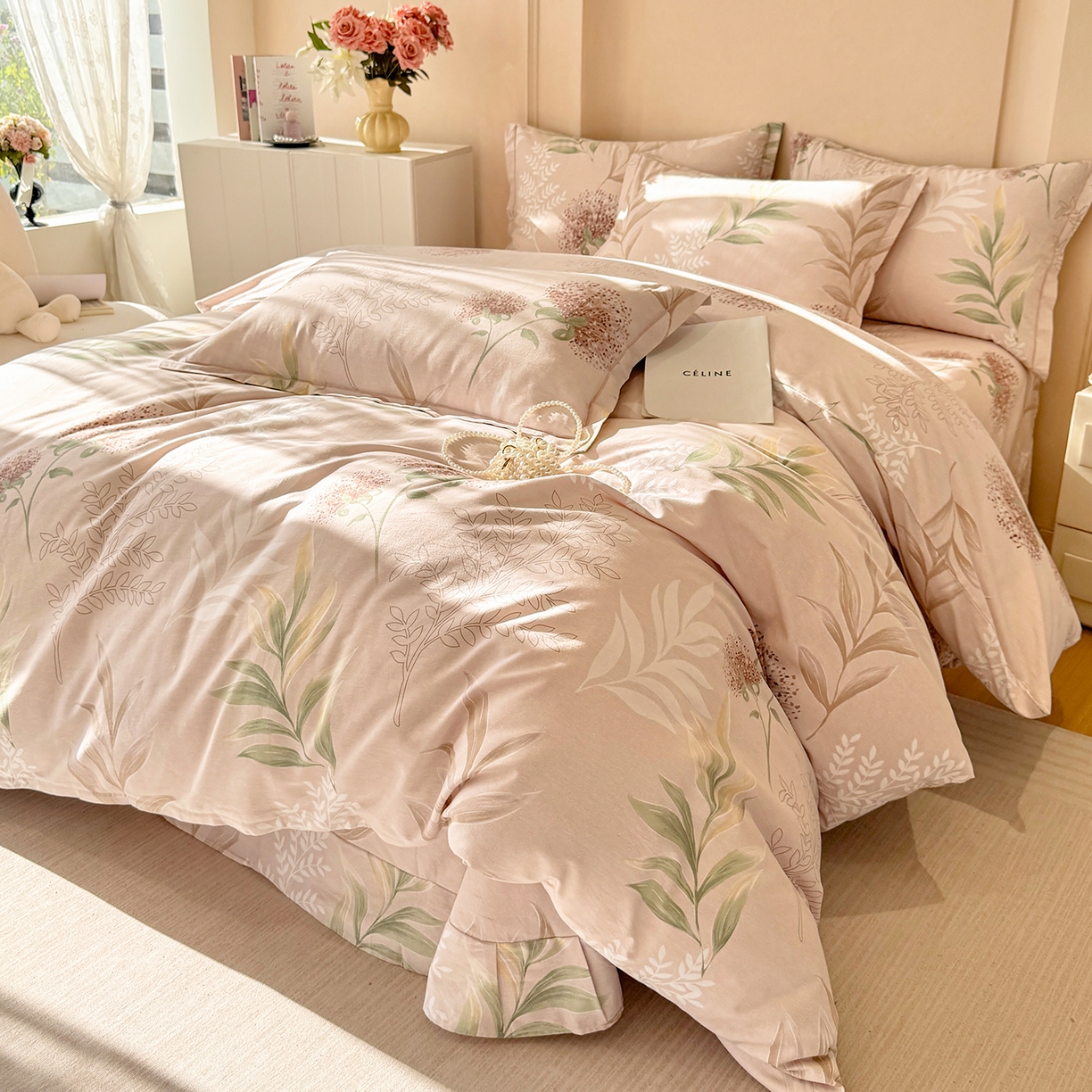 91家纺网 家纺一手货源 找家纺 壹贝家纺 2025新款A类100%全棉加厚磨毛四件套系列 和风雅颂-桔