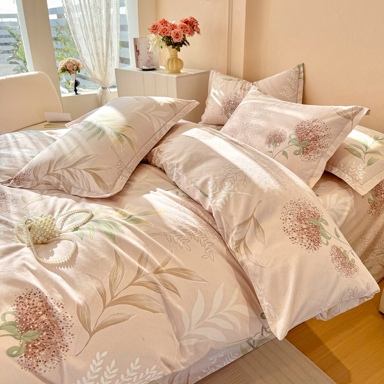 91家纺网 家纺一手货源 找家纺 壹贝家纺 2025新款A类100%全棉加厚磨毛四件套系列 和风雅颂-桔