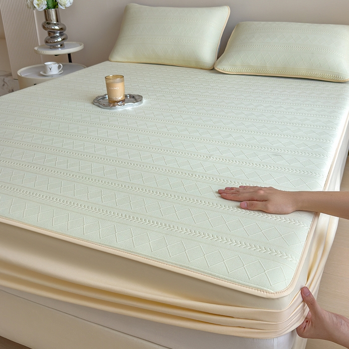 宜派家纺 2025新款A类柔感彩绒棉夹棉床笠-素菱笺 素菱笺-麦浪黄